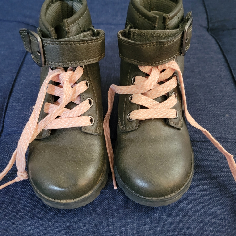 Carter's Olive Boots with Peach Laces